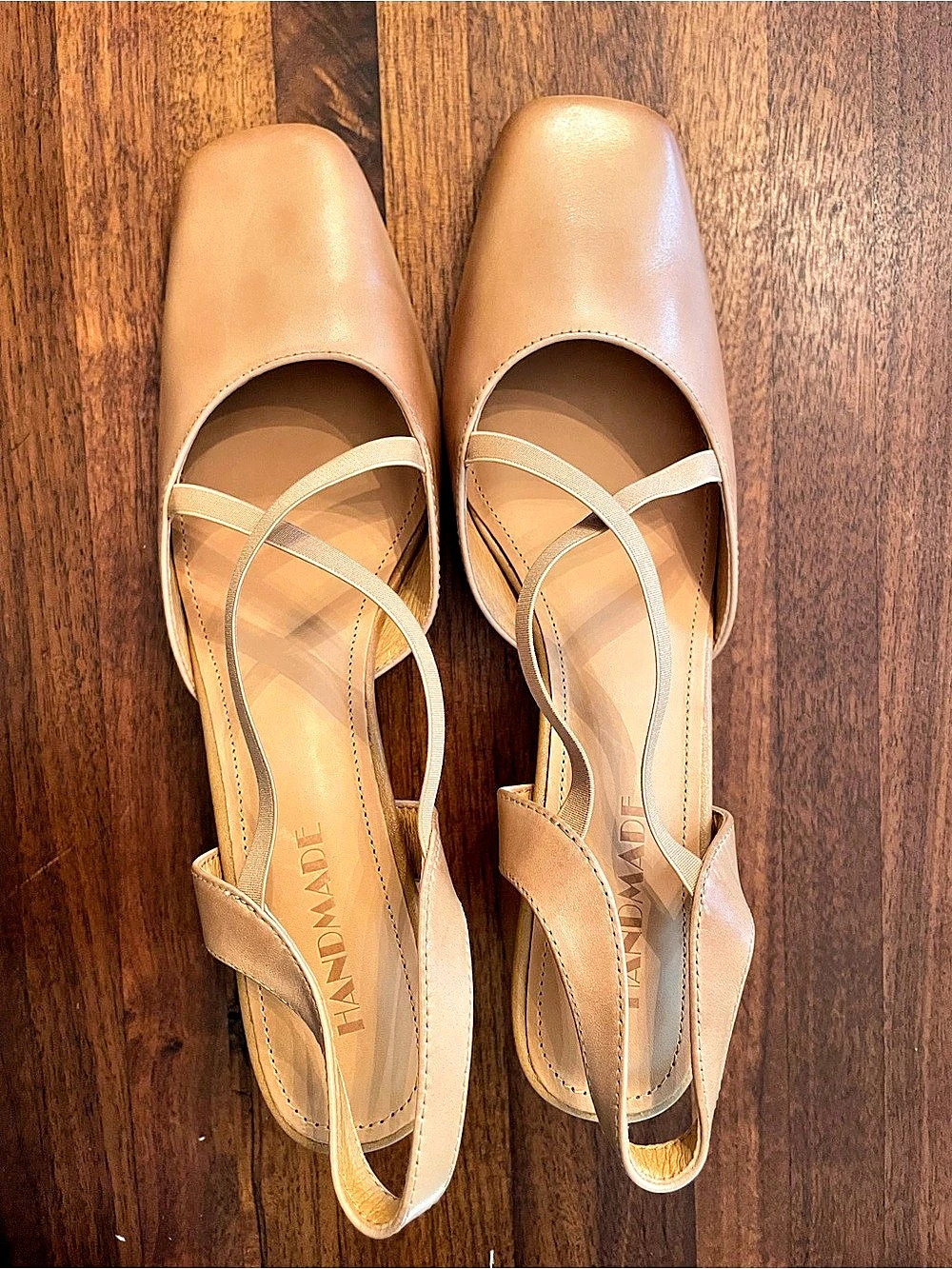 Handmade Square Toe Slingback Heels in Brown EU 39 New, never worn